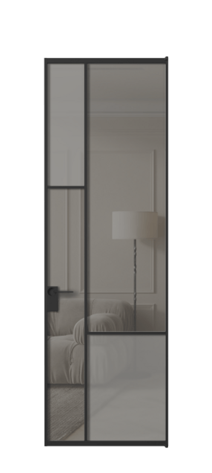 Межкомнатная дверь Мозаик АЛПЛ041.13 Алюминий Черный Сатинированное серое стекло, триплекс, 6 мм + Прозрачное серое стекло, триплекс Цена 160070 ₽ | Volhovec