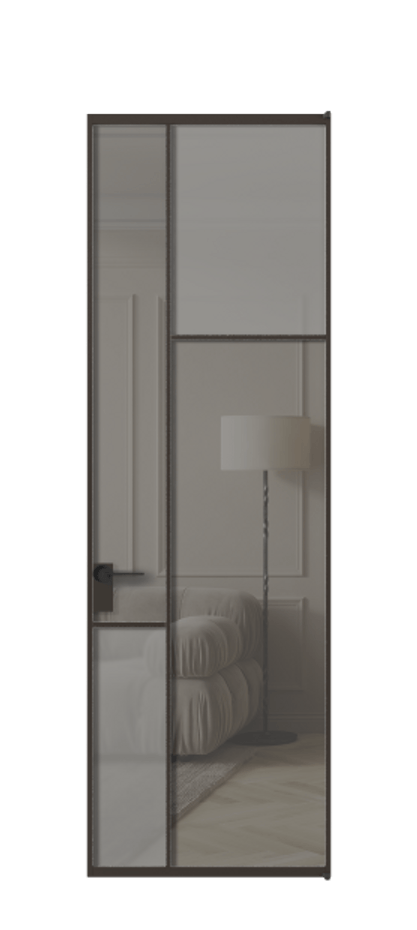 Межкомнатная дверь Мозаик АЛПЛ041.11 Алюминий антрацит Сатинированное серое стекло, триплекс, 6 мм + Прозрачное серое стекло, триплекс Цена 165870 ₽ | Volhovec