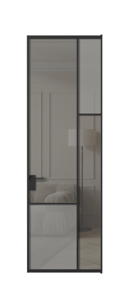 Межкомнатная дверь Мозаик АЛПЛ041.12 Алюминий Черный Сатинированное серое стекло, триплекс, 6 мм + Прозрачное серое стекло, триплекс Цена 160070 ₽ | Volhovec