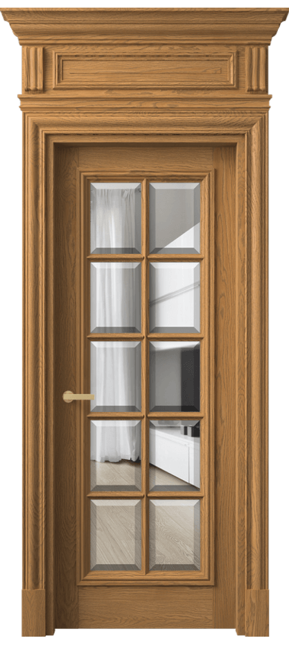 Межкомнатная дверь Антик 7310 Дуб солнечный матовый Прозрачное стекло с фацетом Цена 294149 ₽ | Volhovec