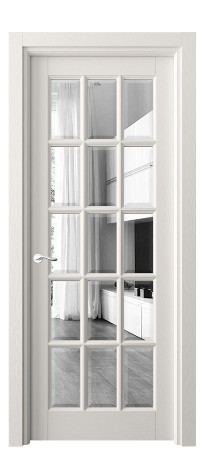 Межкомнатная дверь Лигнум 0708 Дуб пудровый белый Двустороннее зеркало с фацетом, триплекс Цена 163199 ₽ | Volhovec