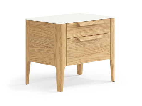 Мебель Тумба прикроватная Пьега 2 ящика. Цвет Дуб пшеничный матовый. Материал Массив дуба матовый. Коллекция Тумба прикроватная Пьега 2 ящика. Картинка.