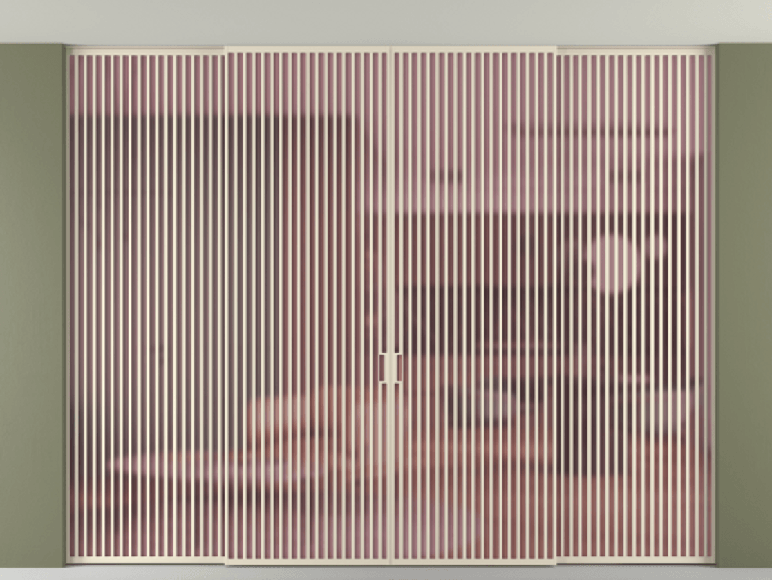 Перегородка Формато внутри проёма скрытое крепление в потолок 4 створки АЛПР 040.06 Алюминий бежево-серый Сатинированное розовое стекло, триплекс Цена 802012 ₽ | Volhovec