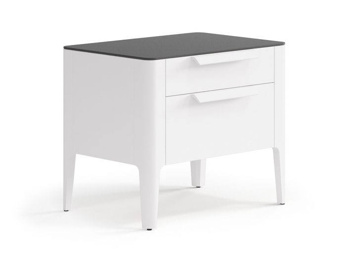 Мебель Тумба прикроватная Пьега 2 ящика. Цвет Матовый пудровый белый. Материал Гладкая эмаль. Коллекция Тумба прикроватная Пьега 2 ящика. Картинка.