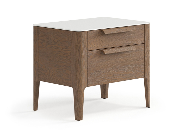 Мебель Тумба прикроватная Пьега 2 ящика. Цвет Дуб туманный матовый. Материал Массив дуба матовый. Коллекция Тумба прикроватная Пьега 2 ящика. Картинка.