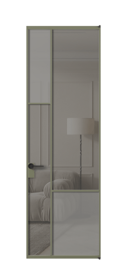 Дверь межкомнатная АЛПЛ041.13 АОТ сатин матовое + Серый прозрачное. Цвет Алюминий оливковый тёмный. Материал Алюминий в эмали. Коллекция Мозаик. Картинка.