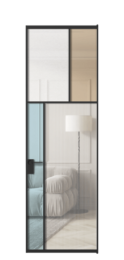 Дверь межкомнатная АЛПЛ041.22 ЧРН 4 стекла. Цвет Алюминий Черный. Материал Алюминий. Коллекция Мозаик. Картинка.