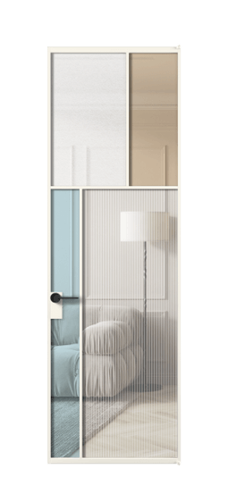 Дверь межкомнатная АЛПЛ041.22 АПБЛ 4 стекла. Цвет Алюминий пудровый белый. Материал Алюминий в эмали. Коллекция Мозаик. Картинка.
