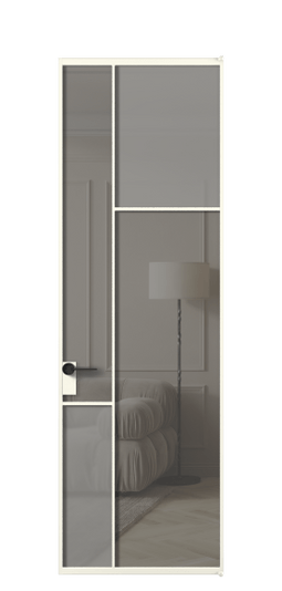 Дверь межкомнатная АЛПЛ041.11 АЖМ Серый сатин матовое + Серый прозрачное. Цвет Алюминий жемчужный. Материал Алюминий в эмали. Коллекция Мозаик. Картинка.