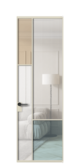 Дверь межкомнатная АЛПЛ041.13 АБСР 4 стекла. Цвет Алюминий бежево-серый. Материал Алюминий в эмали. Коллекция Мозаик. Картинка.