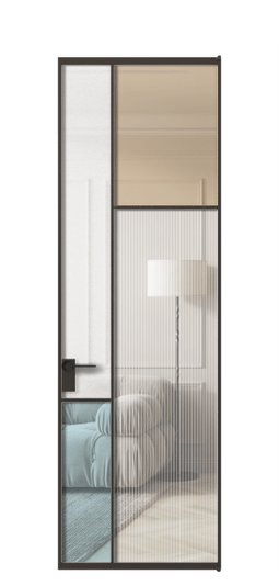 Дверь межкомнатная АЛПЛ041.11 ААН 4 стекла. Цвет Алюминий антрацит. Материал Алюминий в эмали. Коллекция Мозаик. Картинка.